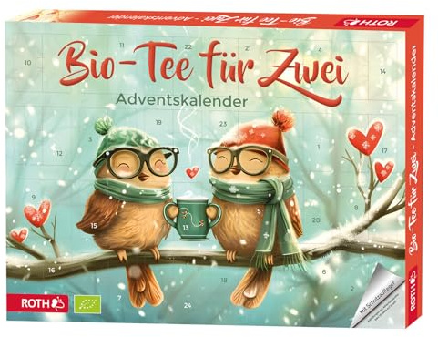 ROTH Bio-Tee-Adventskalender für Zwei (24 Tage, 2 x 24 Bio-Teebeutel) – Premium Kräuter, Früchte & Gewürz-Tees – Geschenkidee Tee Adventskalender 2025 für Paare & Genießer