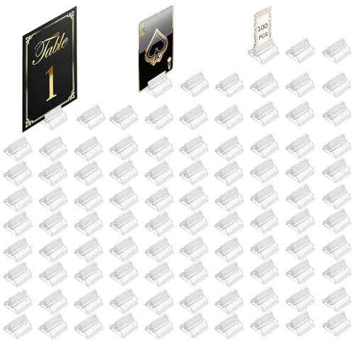Omnikryp 100 Pezzi Porta Carte da Gioco in Plastica, Supporto di Carta in Plastica Trasparente, Supporto per Foto Triangolare, Gioco da Tavolo Stand, per Giochi da Tavolo, Biglietti da Visita, Foto