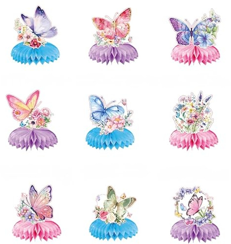 Juego de 9 bolas de panal de abeja de mariposa, decoración de mesa, decoración de panal de abeja, juego de decoración de mariposas, decoración de cumpleaños, para decoraciones de fiesta con temática