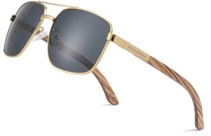 WOODONLY Bois Pilote Lunettes de Soleil Polarisées - Lunettes de Soleil Monture Métallique Tendance pour Hommes et Femmes Cadeaux parfaits (Zébré)