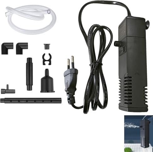 Larebidtex Filtre Intérieur pour Aquarium 20L à 40L – 3 en 1 avec Pompe, Double Filtration, Silencieux et Facile à Installer, Eau Douce et Eau Salée
