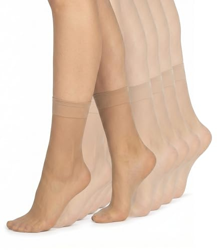 NOQ Lot de 5 Paires de Chaussettes Courtes Femme – Socquettes Fines en Nylon, Couleur Chair, Respirantes, Extensibles et Légères, pour Baskets, Chaussures Plates et Usage Quotidien