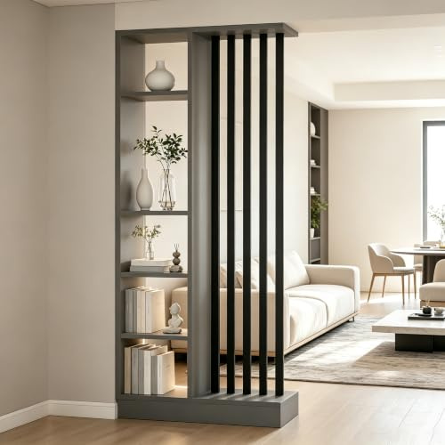Wrtsxe Room Divider with Storage Shelf (A Black+Gray, 80cm/31.5in) | room divider shelves, Made of solid wood, it can be used for decoration and partitions, suitable for homes and offices.
