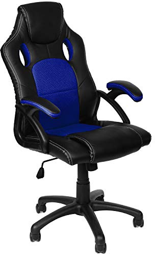 Panorama24 Gamer Stuhl Gaming Schreibtischstuhl Chefsessel Bürostuhl Ergonomisch, Blau, 9 Farbvarianten, gepolsterte Armlehnen, Wippmechanik, belastbar bis 150 kg, Lift TÜV geprüft