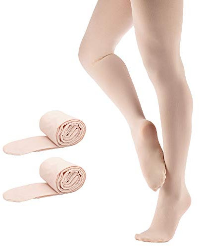 SKYSOAR Kinder Mädchen Ballett Strumpfhose Tanzstrumpfhose für Kinder und Damen, 2 Paar Apricot, L(über 140CM)
