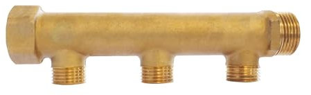 SOMATHERM FOR YOU, Collecteur laiton 3 départs Mâle 15/21, Entrée Femelle 20/27, Sortie Mâle 20/27, pour installations sanitaires et chauffage, pression 10 bar, température max 90°C