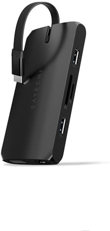 SATECHI USB-C Hub Multiport Adapter, USB-C Dockingstation 9-in-1, 4K HDMI, 100W USB-C PD Ladefunktion, USB-C Datenport, 2 USB-A, GbE, Micro/SD-Kartenleser, VGA, für MacBook, Windows (Schwarz)