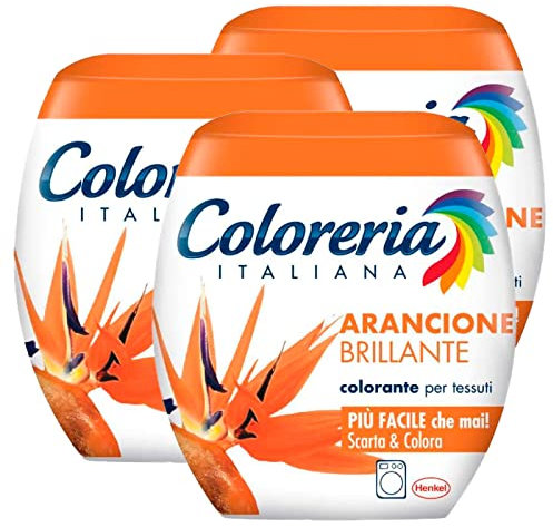3 x Coloreria Italiana Farbstoffe für Maschinenwäsche, Farbe Orange, glänzend, All-in-One-Formel, 3 Packungen à 350 g