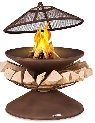 Blumfeldt Brasero BBQ Circulaire Portable Exterieur pour Le Jardin et Terrasse, Couvercle Pare-Etincelles, Bol en Acier, avec Foyer Camping, Brûleur à Bois Résistant aux Intempéries