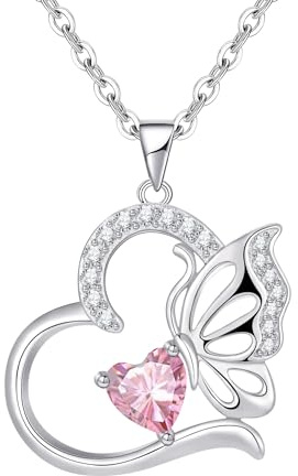 Collana Donna Argento 925 Collana Cuore Farfalla Ottobre Birthstone Necklace Idee Regalo Gioielli Donna per Mogile/Sorella/Amiche Regali Anniversario Compleanno Festa della Mamma Valentin’s Day