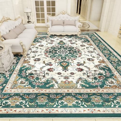 Vamcheer Vintage Area Rug for Living Room - Traditional Floral Print Large Rug with Upgrade Anti-slip PVC Material for Bedroom Classic Carpet Non Shedding for Kitchen, Green, 120x170cm
