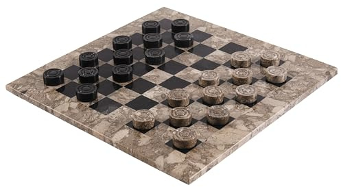 Marble Range Jeu de Dames en marbre, Plateau de 38 cm, Coloris océanique et Noir, Fait Main, pour 2 Joueurs - Jeu de Dames Portable