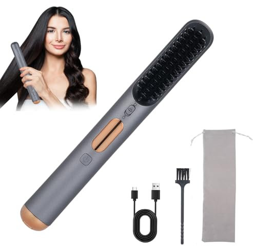 Spazzola Lisciante Per Capelli Senza Fili, Piastra per Capelli Agli Ioni Negativi 9000mAh, 3 Temperature, 160°C-210°C, Tecnologia Ceramica PTC, Riscaldamento Rapido, Anti-Scottatura