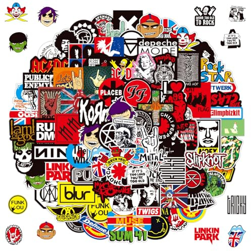 Pegatinas de Banda 100 Piezas, Stickers de Música Rock and Roll, Moda Hip-Hop Graffiti Pegatinas para Niños, Adolescentes, Adultos, Calcomanías para Laptop, Skateboard, Equipaje