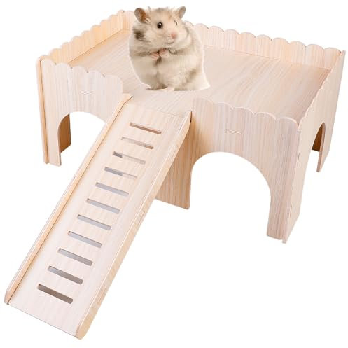 Asfrode Grande Casa per Porcellini d’India con Rampa e 4 Ingressi, 38 x 25 x 18 cm Casa per Porcellini d’India con Scala Rimovibile in Legno, Giocattolo Accessorio Casetta per Piccoli Animali