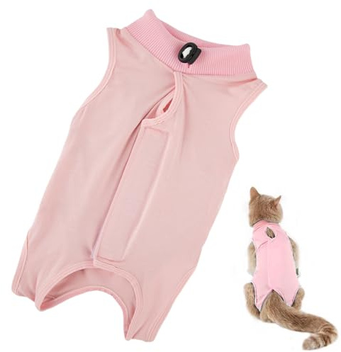 Katzenbody Nach Op,Katzen Body für Katzen Operation,Katzenbekleidung Nach OP Kastration Katze,Atmungsaktiver Genesungsanzug für Katzen,E-Halsband Alternative Einteiler für Bauchwunden (Rosa,M)