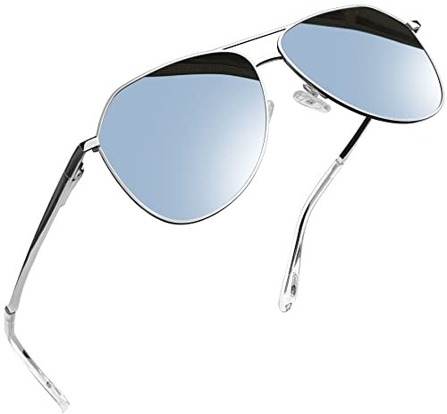 Joopin Gafas de Sol Hombre Polarizadas Grandes Espejo Plateado Gafas Sol Mujer Metálicas Platas Estilo Clásico Vintage Protección UV para Conducir Playa Golf