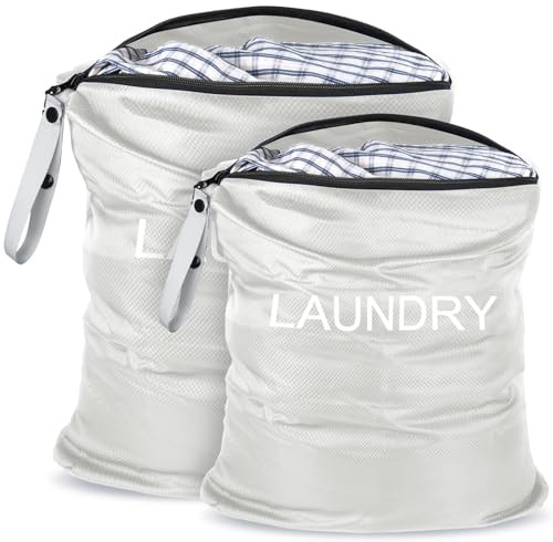 GOLXUWO Bolsas de Lavandería,Impermeable Nylon Bolsa Ropa Sucia 2Pcs Bolsa Ropa Sucia Wetbag Reutilizable con Cremallera para Viajes,Camping,Hogar (Gris plateado)