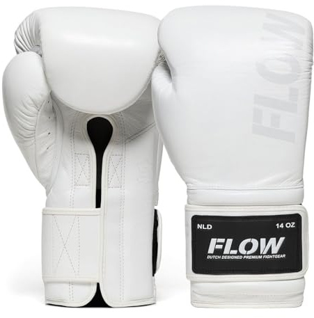 Flow Challenge Gants de Boxe en Cuir Véritable – Coupe Tight-Fit Ajustée pour Un Contrôle Précis – Sparring, Sac de Frappe, Muay Thai, Kickboxing & MMA – Homme et Femme - Blanc - 16oz