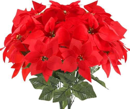 FALSKT Fiori Poinsettia Artificiale Fiori di Natale Artificiali da Interno Esterno Rossi Stella di Natale per Decorazioni Natalizie Ornamento Casa Soggiorino Negozio