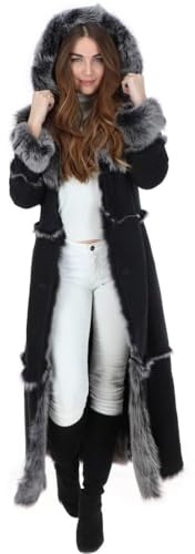 Timber&Hide Women’s Black Sheepskin Long Suede Trench Coat (US, Alpha, XX-Large, Regular, Regular, Black)