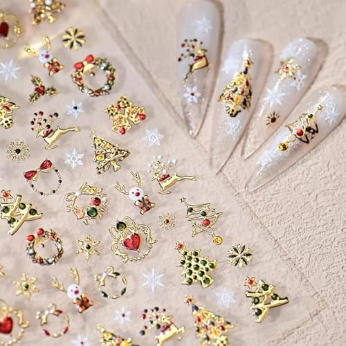 Evadollina Christmas Nail Stickers, adesivi per unghie, decorazioni per unghie, adesivi autoadesivi, adesivi per unghie 5D con bordo dorato