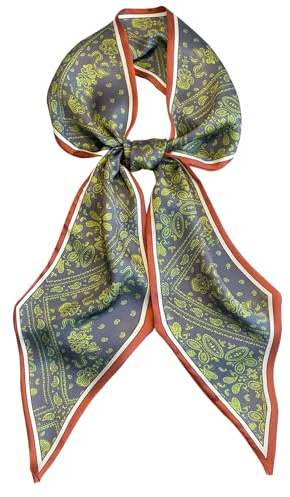Fashion Scarf for Women - 58 Long Skinny Scarf Lightweight, Luxurious Silk Feeling for Neck, Hair, Purse & Belt Accessory (Green Paisley)
