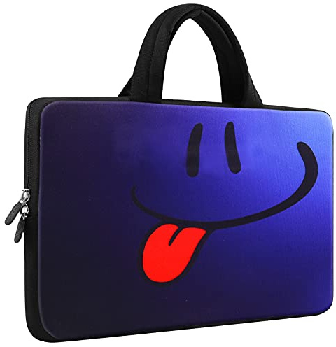 Mibbxea 11,6–12 tums laptopväska fodral, dator Chromebook Ultrabook-bärväska, neopren resväska, netbook-portfölj med handtag för Dell HP Lenovo ASUS Acer, Blått smiley ansikte, 11,6-12,2 Zoll