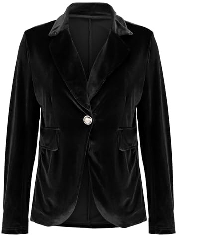 Sammet blazer kvinnor business vardaglig kostym ledig långärmad krage blazer passar solid sjal 1 knapp arbetskläder, Svart, XXL