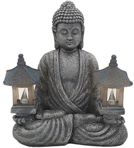 Tsawntd Statue de Bouddha d'extérieur, décoration de Bouddha Solaire avec phares LED, Statue Jardin en résine étanche pour Jardin, Maison, Patio, pelouse 20, 3 x 11, 4 x 23, 1 cm