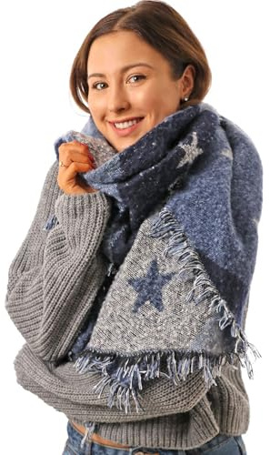 Style Slice Navy Blue Star Blanket Scarf for Women, Winter Wrap