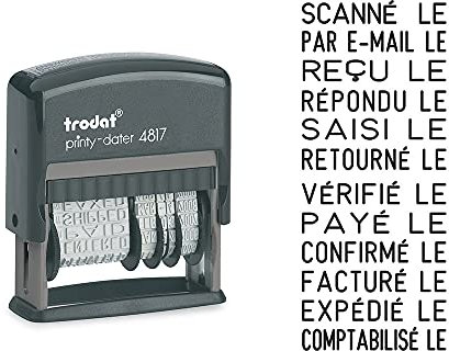 Trodat 4817A Datumsstempel in französischer Sprache + 12 Formeln – schwarze Stempelfarbe – Markierungsgröße 47 x 3, 8 mm – ideal zum Markieren und Datieren von Dokumenten