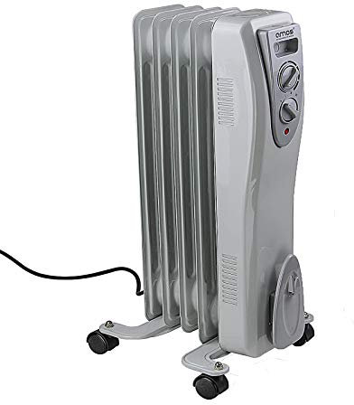 AMOS Oil Filled Radiator 5-Fin 1000W with Adjustable Thermostat Home Office Portable Electric Heater