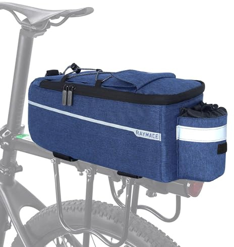 RAYMACE Bike Trunk Cooler Bag With Tail Light,Bicycle Rear Rack Bag Insulated Storage 8L,Pannier Bag (Navy)