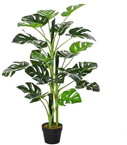 Outsunny 100cm/3.3FT Artificial Monstera Tree Decorative Cheese Plant 21 Leaves with Nursery Pot, Fake Tropical Palm Tree for Indoor Décor