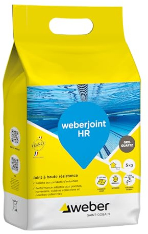 Joint de carrelage adapté piscine, Haute Résistance, Gris Quartz, Weberjoint HR 5KG, WEBER