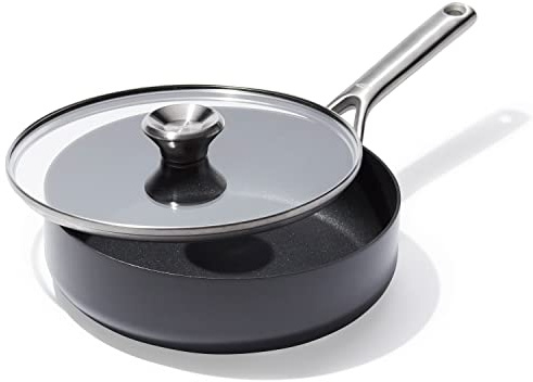 OXO Professional 3QT Saute Pan Jumbo Cooker with Lid, Hard Anodized Ceramic Nonstick Cookware PFAS-Free, Stainless Steel, Induction Suitable, Diamond Reinforced Coating Dishwasher and Oven Safe, Black