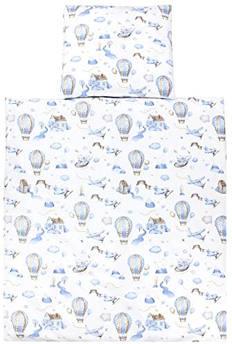 TupTam Baby Crib Pram Bedding Set Duvet Pillow - 4 pieces, Air Balloon Blue, 80x80 cm