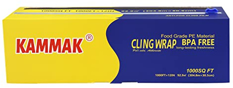 KAMMAK Plastic Wrap with Slide Cutter - 12 Inch Food Service Cling Film Roll - Clear Refillable Stretch Film - 1000 SQ FT Wrap - Bulk Quick Cut for Restaurant, Kitchen