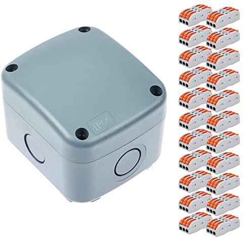 Waterproof Junction Box,Nineleaf PVC/ABS Outdoor Junction Box Electrical,3 1/4 inch x 2 3/4 inch x 2 1/4 inch (86x74x62mm),Universal Electrical Project Enclosure Box,Grey+Wire Connectors