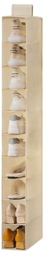 YOUDENOVA Hanging Shoe Rack 10-Shelf Shoes Storage for Wardrobe Collapsible Hanging Shoe Organizer Slim Organiser Durable Fabric Wardrobe Storage Solutions for Shoes,Clothes,Hats - Beige