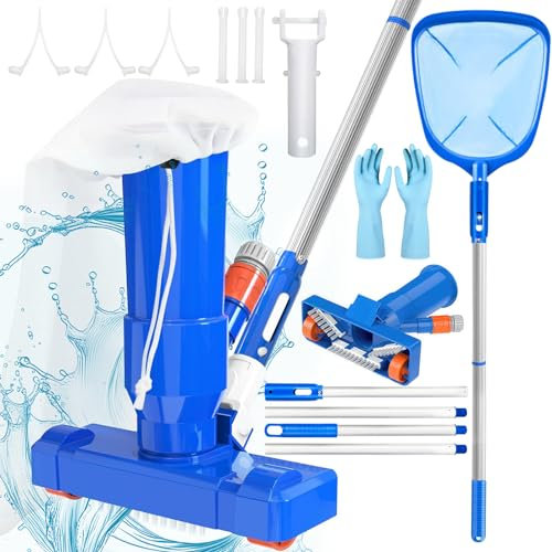 ZQEJEFD Aspirapolvere per Piscina con Retino, Aspiratore a Mano con Kit di Pulizia, 1.68m Palo Staccabile per Piscine Termali e Acquari