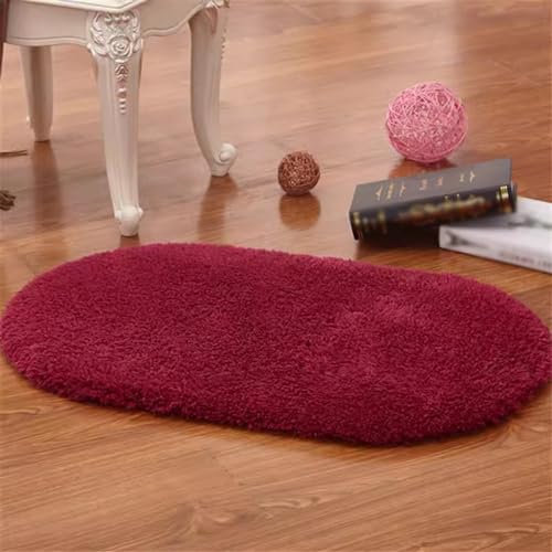 Reyox Badezimmerteppich Oval, Flauschig Badematte rutschfest, Weicher Absorbent Teppich für Badezimmer Wohnzimmer Schlafzimmer Weinrot 60x160cm