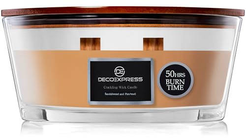 DECO EXPRESS Scented Candles, Double Wick Crackle Candles, Long 50 Hours Burn Time, Calming & Cosy Home Decor, Birthday, Valentine’s Day & Mother’s Day Decor & Gift Idea (Sandalwood/Patchouli)