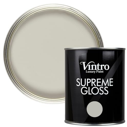 Vintro Paint | Gloss Paint | for Walls | Wood | Trim | Gloss Furniture Paint | Interior & Exterior Use. 1 Litre (Light Grey - Dove)