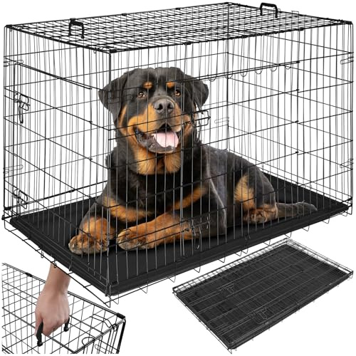 tectake® Cage pour Chien Pliable et Robuste Caisse de Transport pour Chien & Chiots Taille XL, Fond amovible, 2 portes double verrouillage, Poignées de transport, Accessoires Chiens, 121,5x75,5x80,5cm