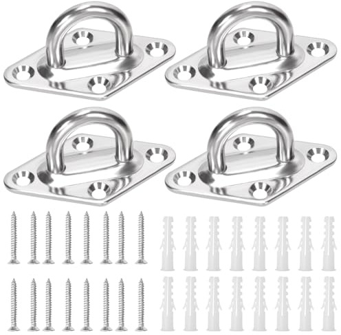 Sweet Lot de 4 crochet en forme de losange M8 304 en acier inoxydable argenté avec vis et kit d'assortiment d'ancres en plastique U