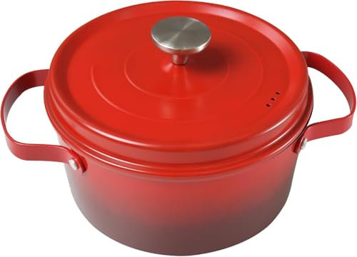 HOUSLUX Plus Kochtopf groß 24cm, Fleischtopf Induktion 3.8 L, für Küche Backen Schmoren Braten,Rot Kochtopf