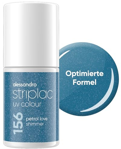 alessandro Striplac UV-Nagellack Petrol Love Shimmer - Deckend & Kratzfest bis zu 15 Tage - Leichtes Auftragen - Schonende Abziehtechnologie - Vegan - Blau, 6,5ml