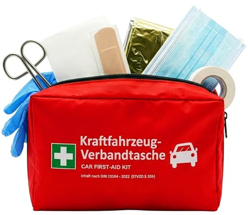 KARAT Botiquín de primeros auxilios para coche según la norma actual 2026 – Utilizable en la UE – Kit de primeros auxilios para coche DIN 13164:2022 – Conforme a la normativa alemana StVO